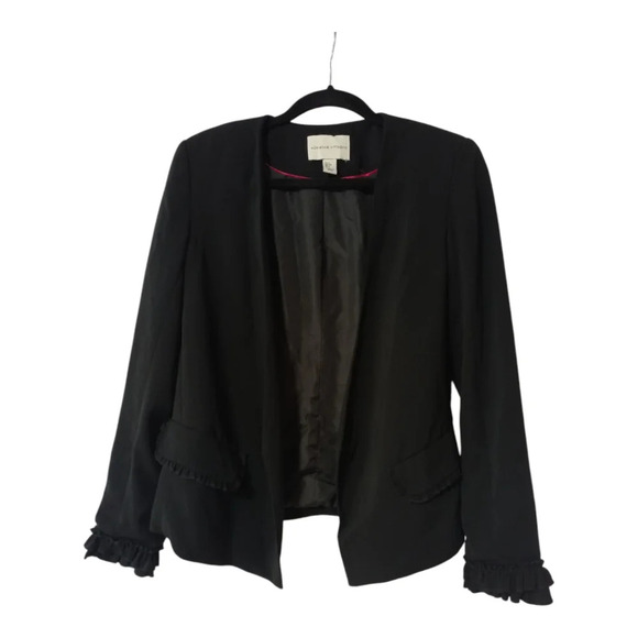 Adrienne Vittadini Small Black Blazer Jacket with Ruffles and Pockets Collarless - Picture 1 of 9